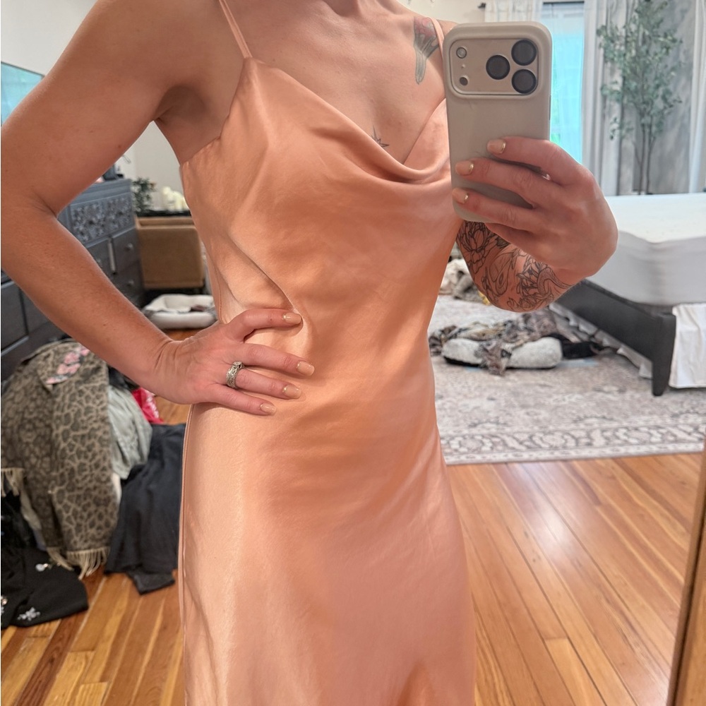 Atulewhi Satin Slip Dress in Peachy Blush Small